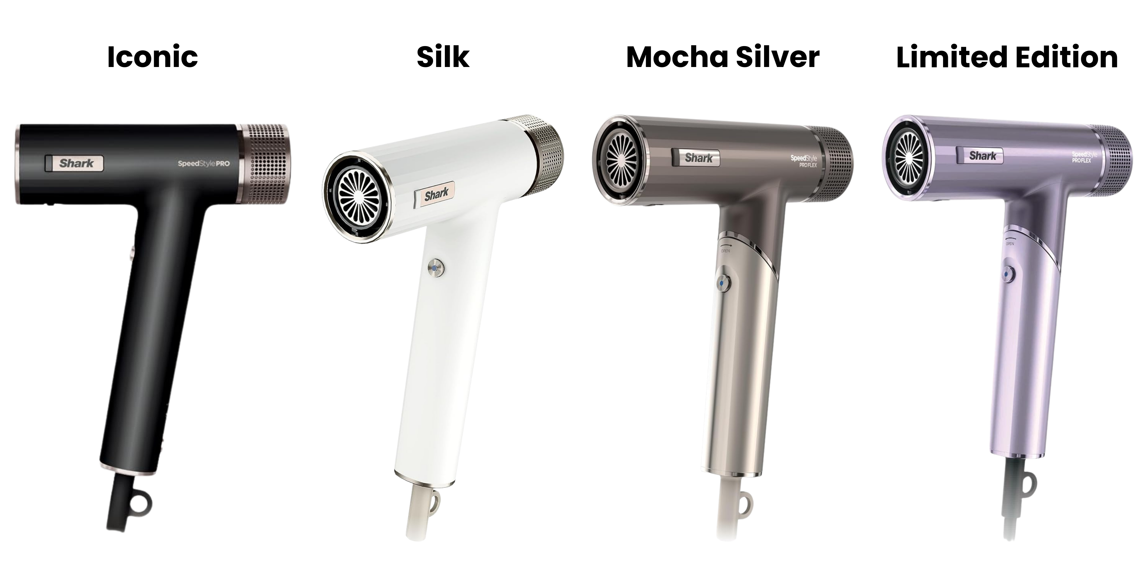 Shark FlexStyle and SpeedStyle hair dryers laying on counter